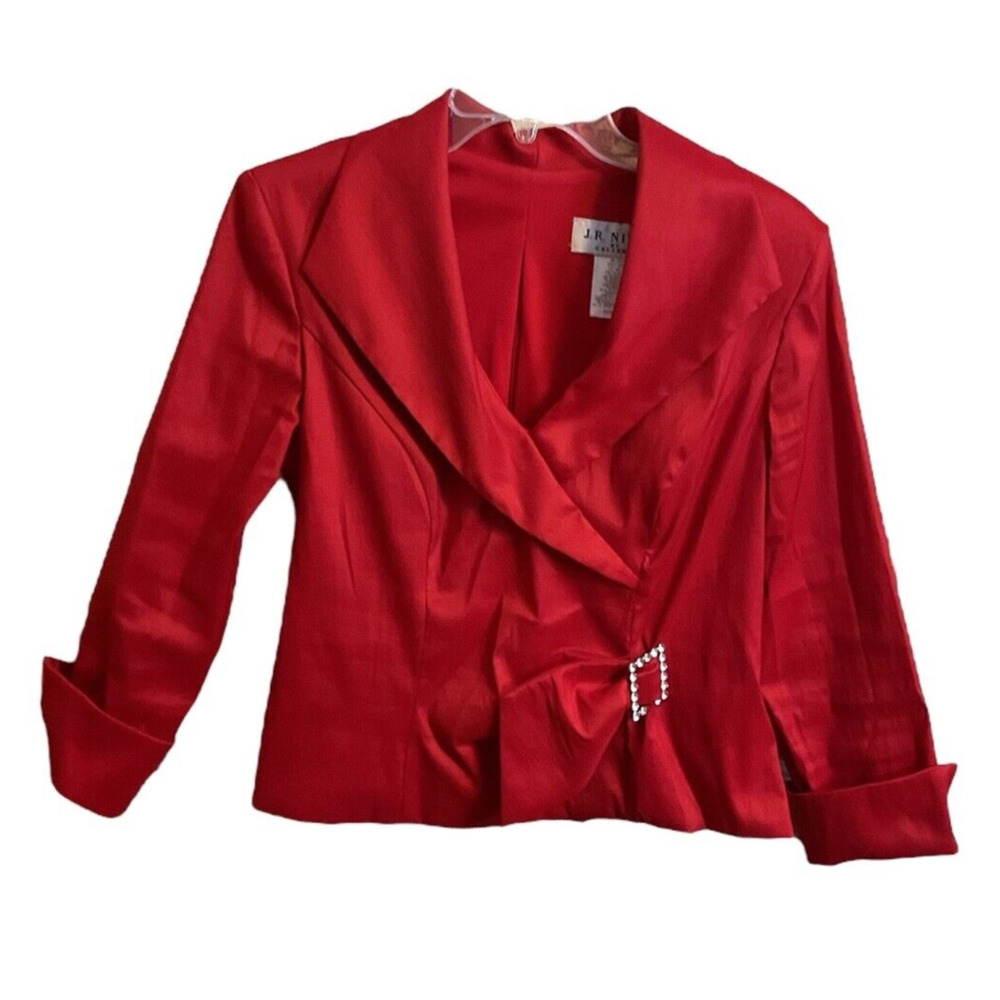 J. R. Nites by Caliendo Jacket Size 10 Vintage Red Rhinestone‎ Buckle Zip Back